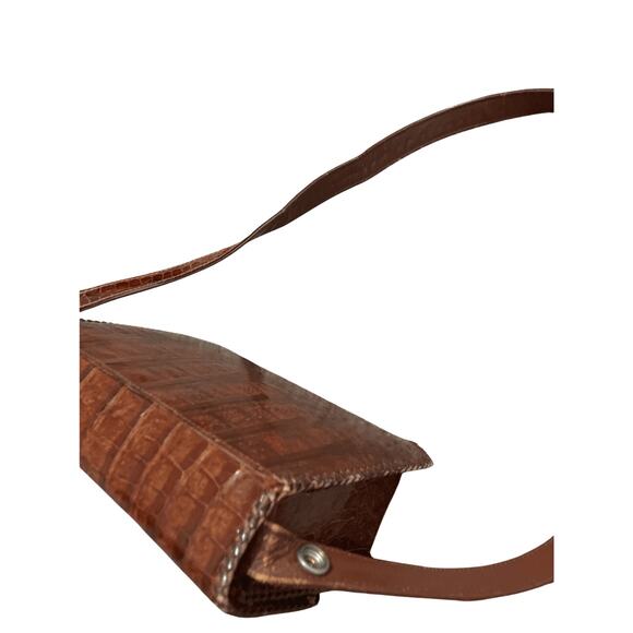 Women's Cuban Alligator Burnt Brown Snap Light Academia Preppy Minimal Crossbody - Picture 2 of 13